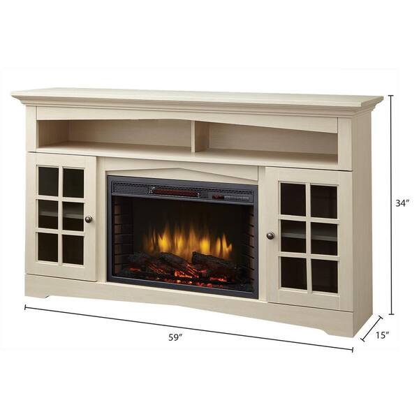 Home Decorators Collection - Avondale Grove 59 in. TV Stand Infrared Electric Fireplace in Aged White
