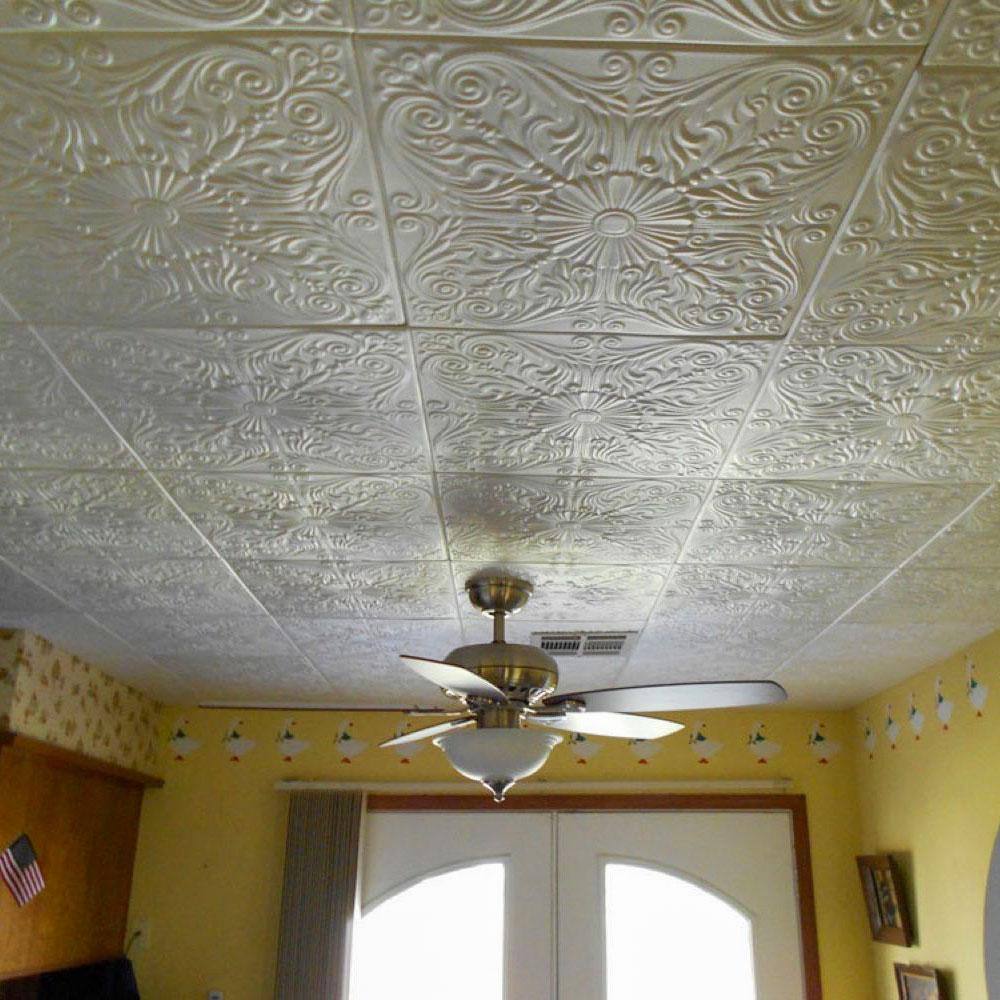 Victorian Dove White Faux Tin Glue-Up Ceiling Tile