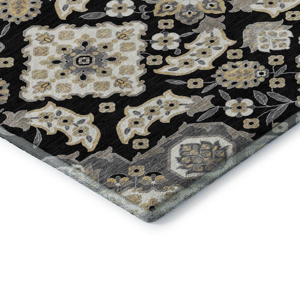Mayfield Premium Machine Washable Abstract AMF1853 Black 9 ft. x 12 ft. Area Rug