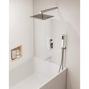 Double Handle 3-Spray Square Tub and Shower Faucet with High Pressure in Chrome