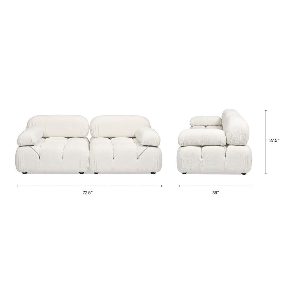 Ivory White Bouclé 72.5" Modular Tufted Loveseat Sofa