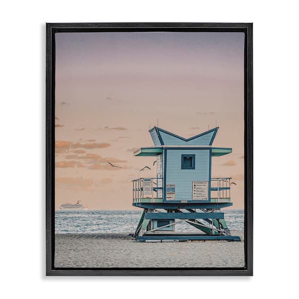 Stupell Industries Miami Lifeguard Stand by LSR Design Studio Black Floater Frame Coastal Graphic Art Print 31 in. x 25 in.