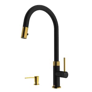 Bristol Pull-Down Sprayer Kitchen Faucet Set with Soap Dispenser in Matte Brushed Gold and Matte Black
