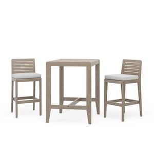 Sustain Gray 3-Piece Wood Outdoor Bistro Set with Gray Cushions