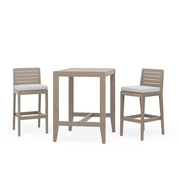 HOMESTYLES Sustain Gray 3-Piece Wood Outdoor Bistro Set with Gray Cushions
