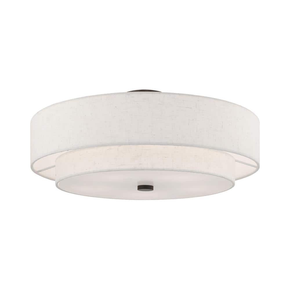 English Bronze Double Drum Semi-Flush Mount Light