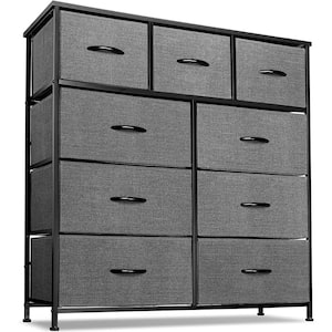 39.5 in. L x 11.5 in. W x 39.5 in. H 9-Drawer Black Rustic Dresser with Steel Frame Wood Top Easy Pull Fabric Bins