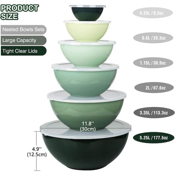 LAIFUCAM 6-Piece Green Plastic Mixing Bowl Set with Lids, Nesting