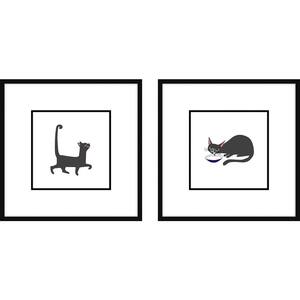 Sassy Cats, Set of 2 Framed Giclee Cat Art Print 16 in. x 16 in. each