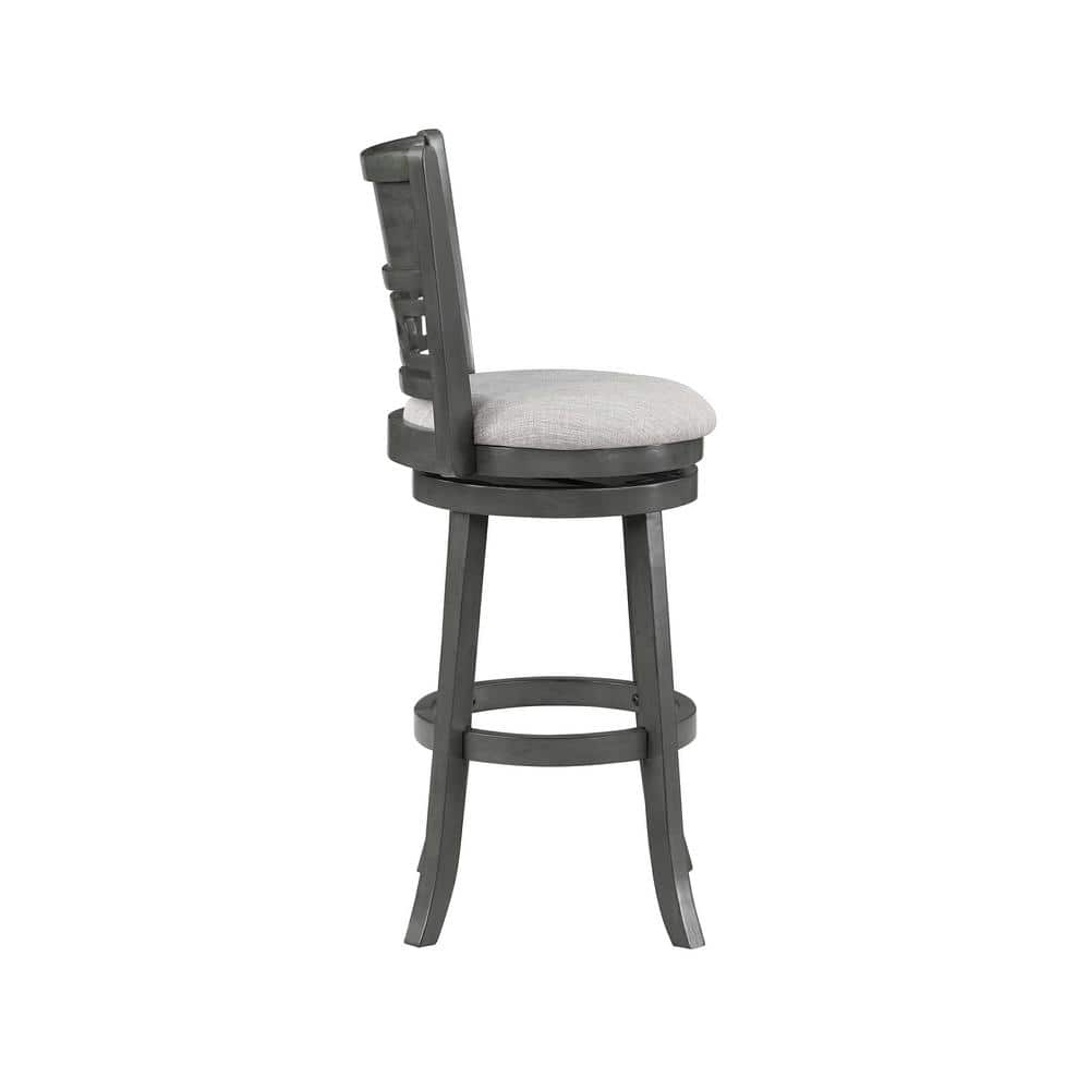 Gray Wood Swivel Bar Stool with Fabric Seat