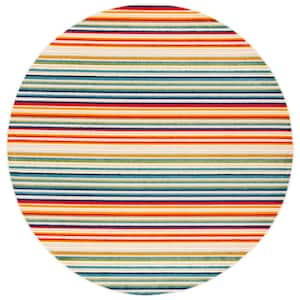 Cabana Ivory/Green 7 ft. x 7 ft. Striped Indoor/Outdoor Patio  Round Area Rug