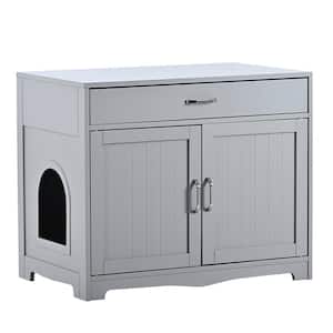 Gray 31.5 in. W Pet House Cat Litter Box Enclosure with Hidden Plug, Drawer Cat Bench Side Table Nightstand