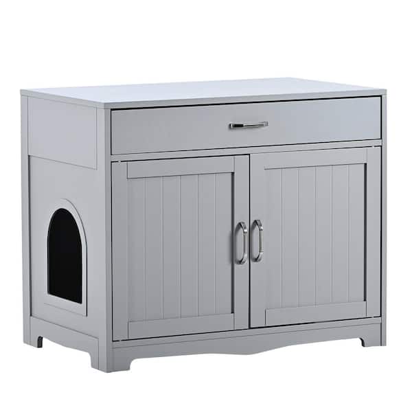 Miscool Gray 31.5 in. W Pet House Cat Litter Box Enclosure with Hidden Plug, Drawer Cat Bench Side Table Nightstand