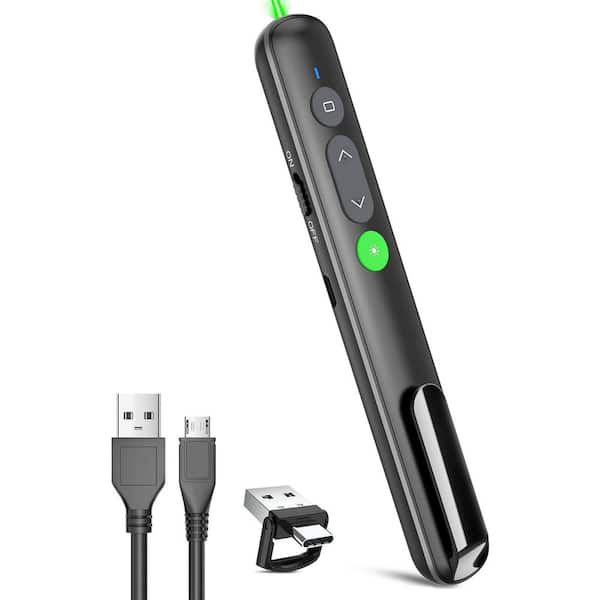 Wireless Presentation Screen Clicker Rechargeable Green Laser Pointer for PowerPoint Google Slides Mac 98 ft. Range