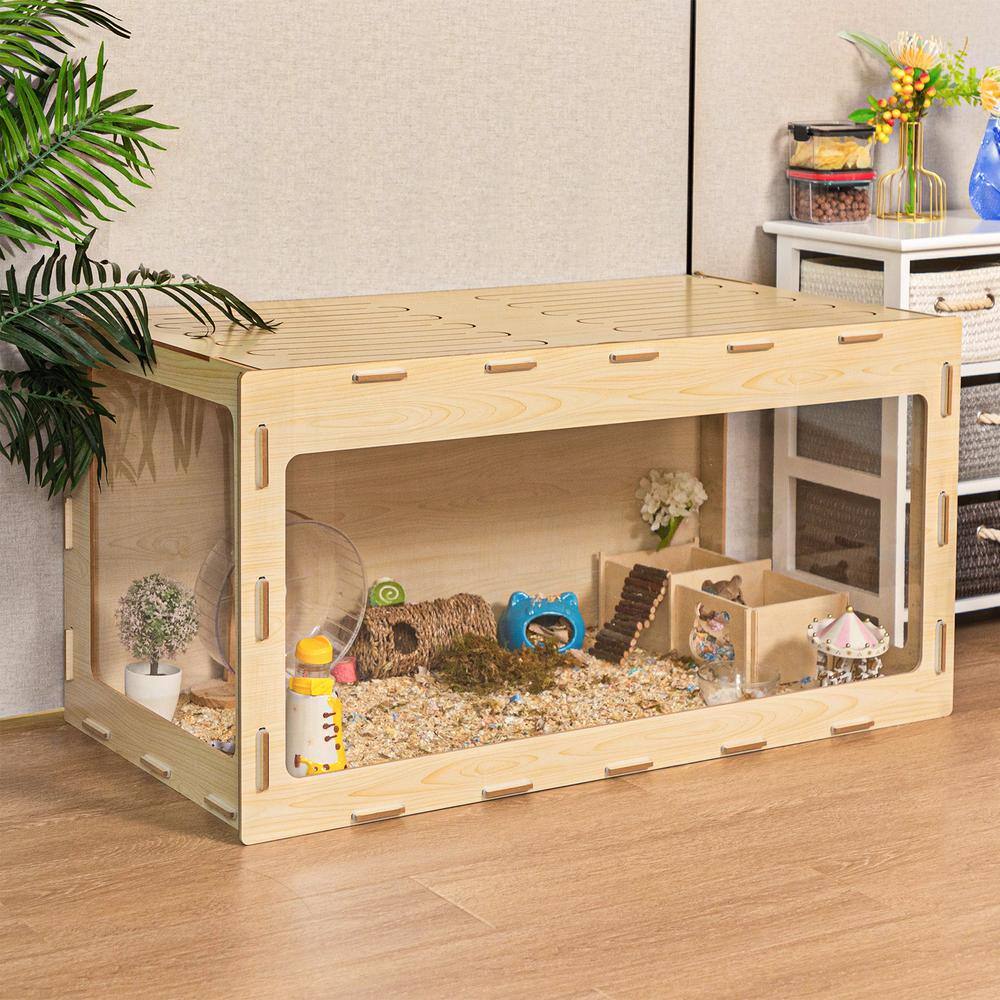 Natural Wood Large Hamster Cage with Acrylic Panels
