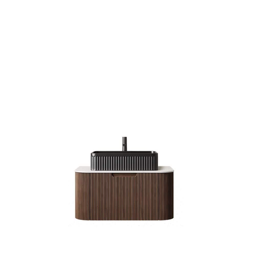 30 in. W x 19 in. D x 14 in. H Single Sink Floating Bath Vanity in Walnut with White Sintered Stone Top price history on PriceWatchPro