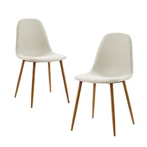 Minimalist Set of 2 Dining Chair with Wood Grain Metal Legs, Natural/White