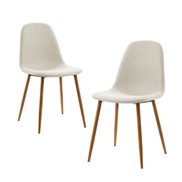 Teamson Home Minimalist Set of 2 Dining Chair with Wood Grain Metal Legs, Natural/White