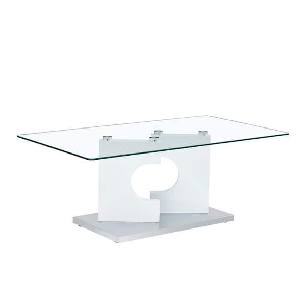 Polibi Modern 47.2 in. White Rectangle Glass Coffee Table