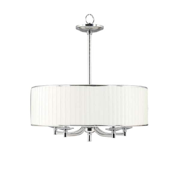 Home Decorators Collection Anya 5-Light Chrome Pendant with Pleated Cream Fabric Shade