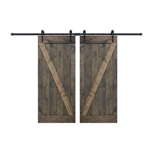 Z Series 72 in. x 84 in. Aged Barrel Finished Knotty Pine Wood Double Sliding Barn Door with Hardware Kit