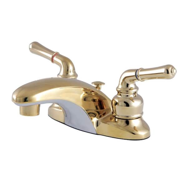 Kingston Brass Magellan 4 in. Centerset 2-Handle Bathroom Faucet with Brass Pop-Up in Polished Brass