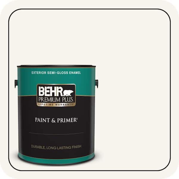 BEHR PREMIUM PLUS 1 gal. #PWN-10 Decorator White Semi-Gloss Enamel Exterior Paint & Primer