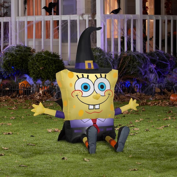 Gemmy Airblown Spongebob As Witch Nickelodeon 4 ft Tall Yellow