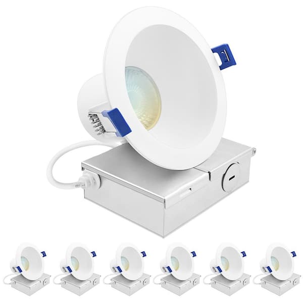 LUXRITE 4 in.Integrated LED Recessed Light J-Box 12W 5CCT 1160LM Dimmable Canless Downlight Wet Rated IC Rated ETL Listed 6 Pack