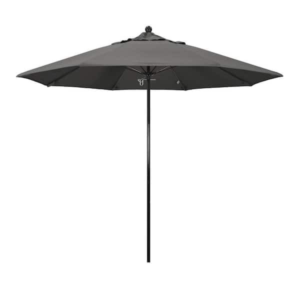California Umbrella 9 ft. Black Fiberglass Commercial Market Patio Umbrella with Fiberglass Ribs and Push Lift in Charcoal Sunbrella