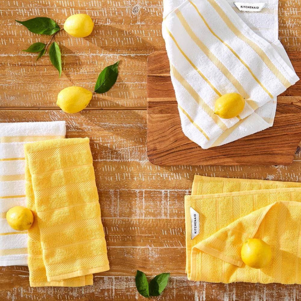 Albany Orange Sorbet Yellow and White Cotton Kitchen Towel Set of Four