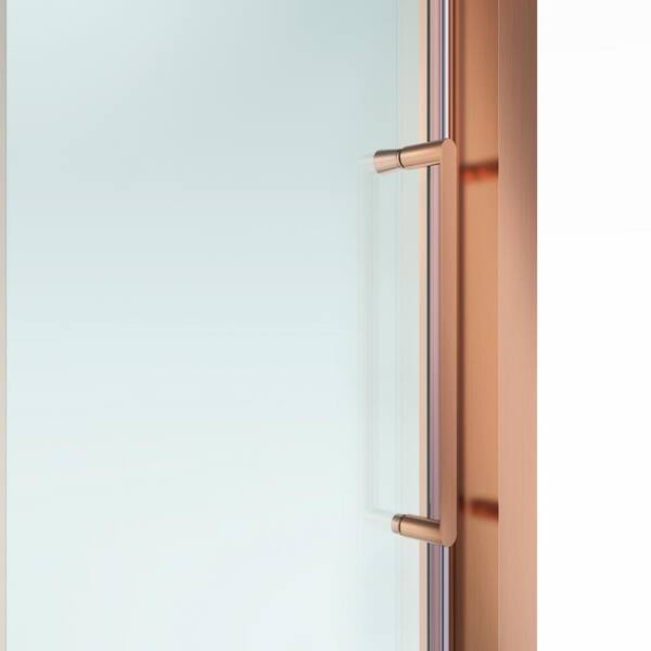EPOWP - 35 in. W x 76 in. H Neo Angle Pivot Frameless Corner Shower Enclosure in Rose Gold Finish with Toughened Glass