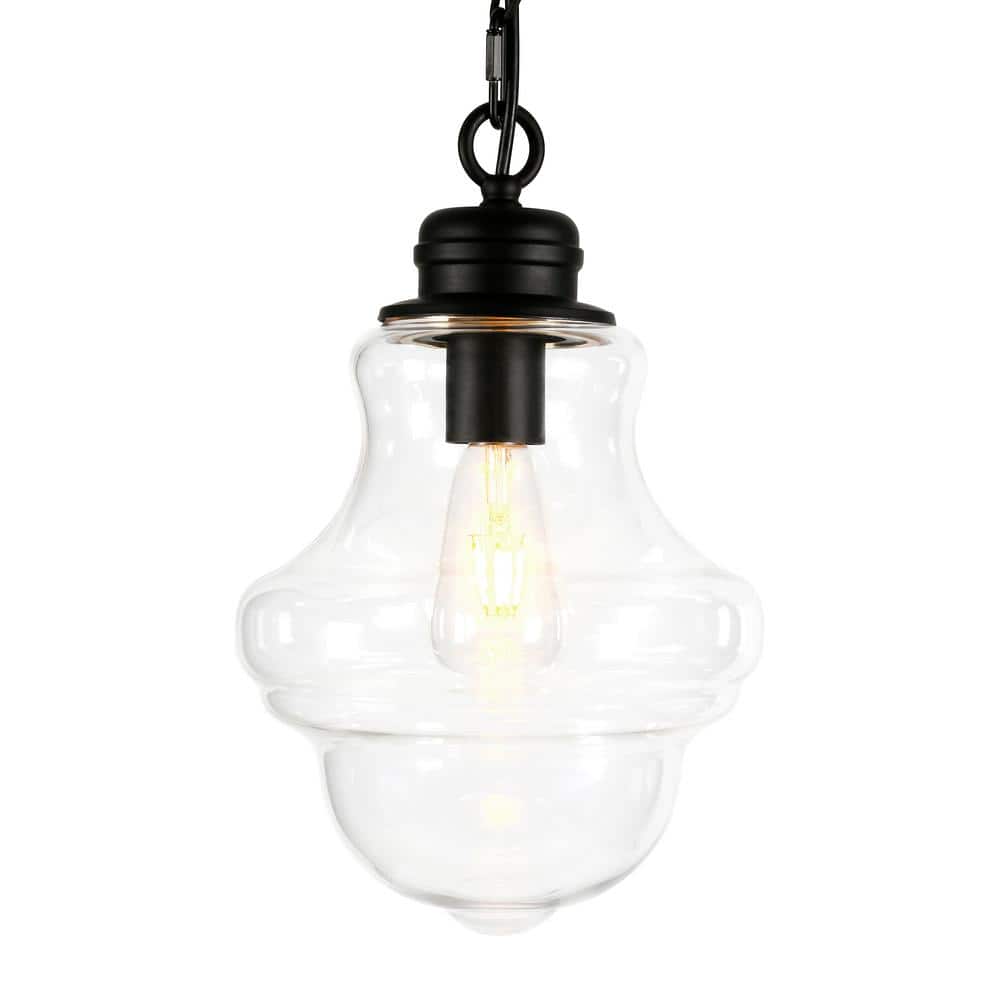 Clear Glass and Bronze Schoolhouse Pendant Light