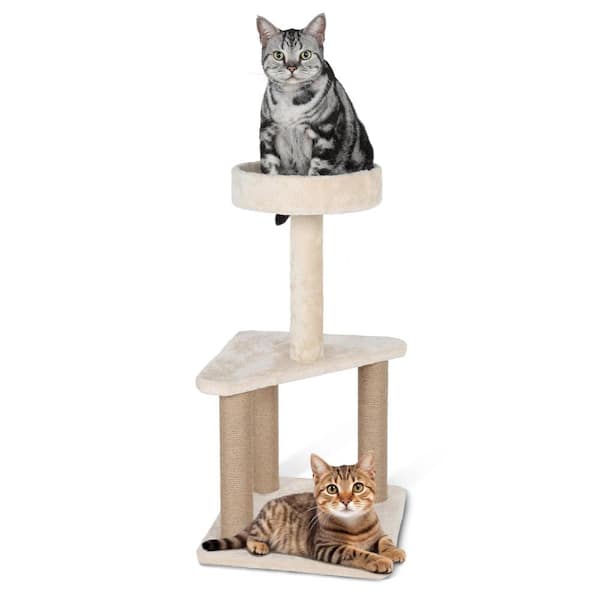 Tatayosi Cat Tree with Sisal Covered Scratching Post, Cat Tower with Plush Perches, Beige