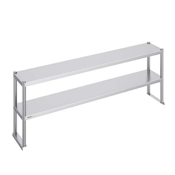 VEVOR Double Tier Stainless Steel Overshelf 12 x 72 in. Double Deck Overshelf Kitchen Prep Table with Height Adjustable,Silver