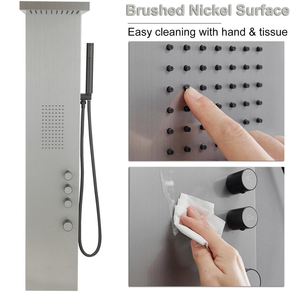 Brushed Nickel Stainless Steel Quadruple Handle Shower Tower