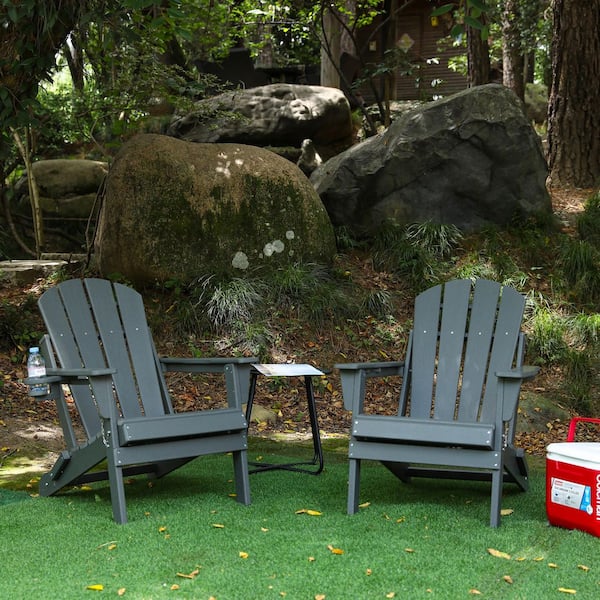 CASTNOO Gray HDPE Folding Adirondack Chair, Composite Outdoor