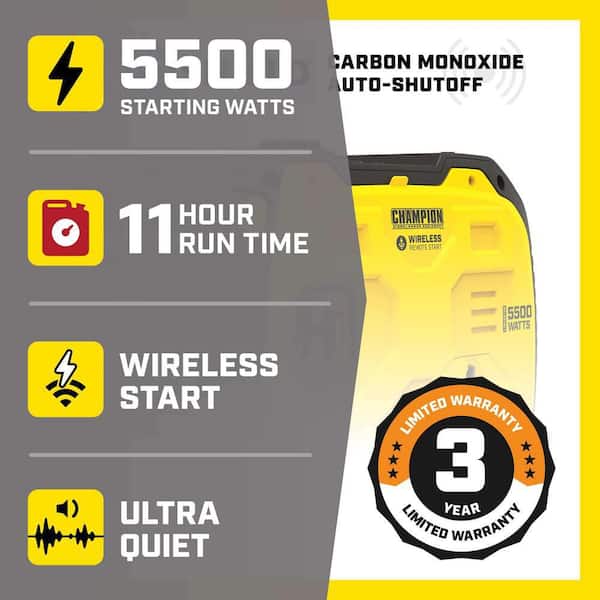 5500/4000-Watt Wireless Remote Start Gas Portable Inverter Generator w/ Free 3-Year Warranty for RV and Home
