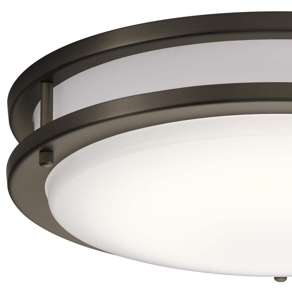 Transitional 14" Distressed Bronze LED Drum Flush Mount Ceiling Light