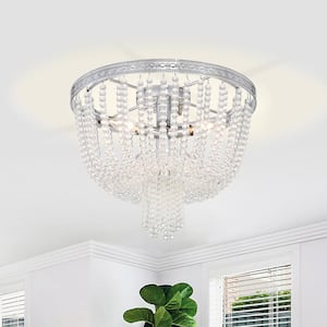 16 in. 3-Light Chrome Flush Mount Ceiling Light with Crystal Beads