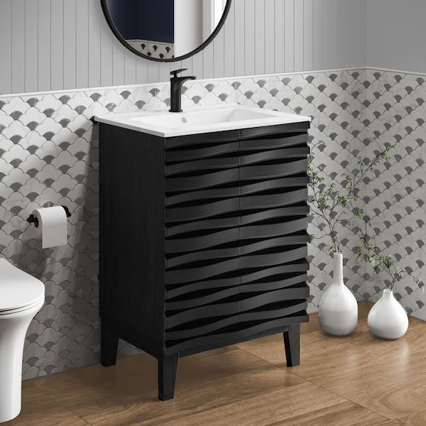 Cascade 18.31 in. D x 24 in. W x 35.25 in. H Bathroom Vanity in Black with Ceramic Top