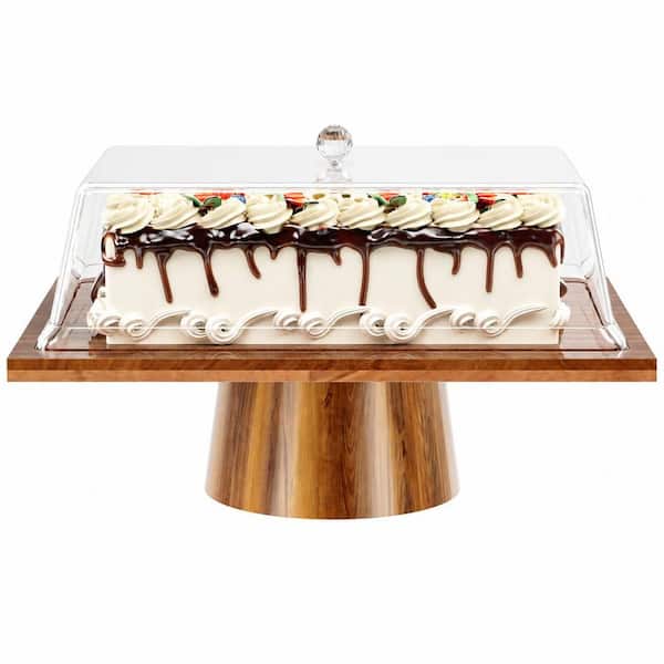 2-in-1 Acacia Wood Rectangular Cake Stand and Charcuterie Board with Acrylic Lid, 17.7 in. x 13.5 in.