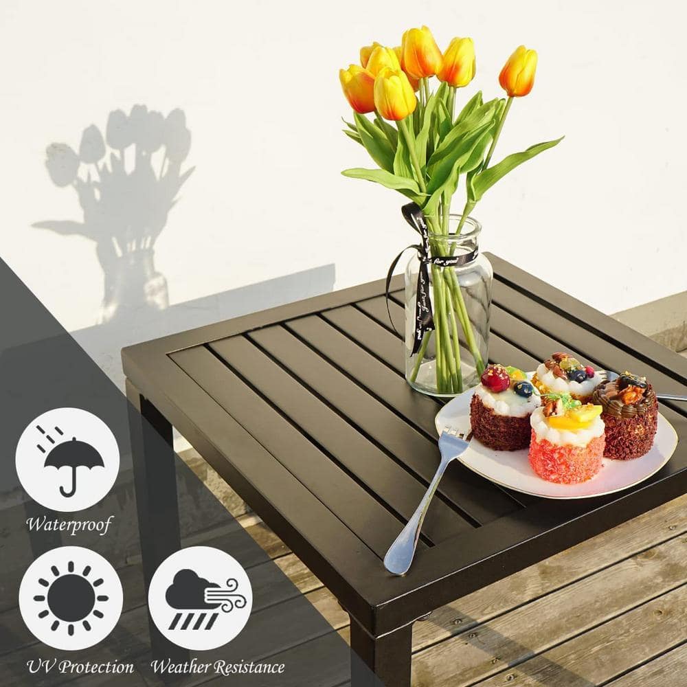 Black Steel Square Outdoor Patio Side Table