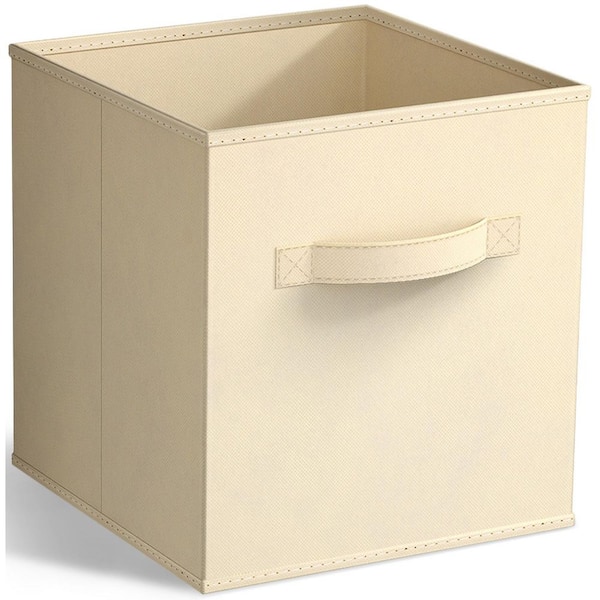 Foldable Storage Cubes with Handles Beige 10.5 in. x 11 in. Fabric Decorative Basket (Set of 1) Clothes Closet Organizer