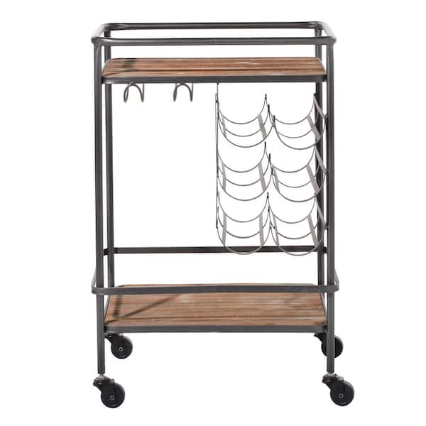 Litton Lane 30 In Brown Wood Industrial Bar Cart 48673 The Home Depot