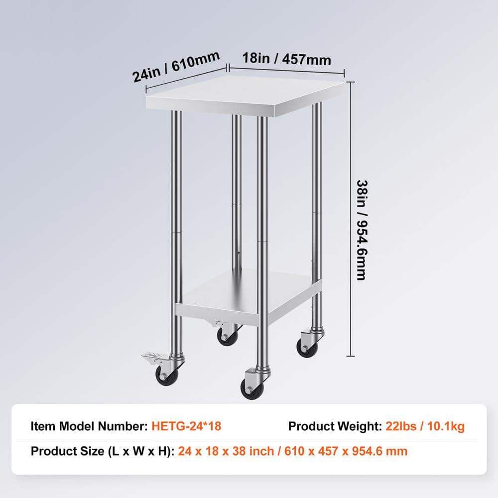 Silver Stainless Steel Adjustable Height Kitchen Cart