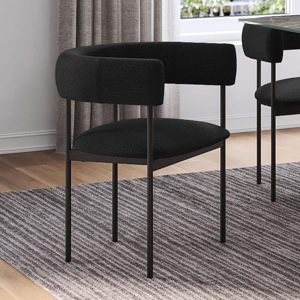 Julius Charcoal Grey Boucle Polyester / Black Metal Upholstered Dining Chair