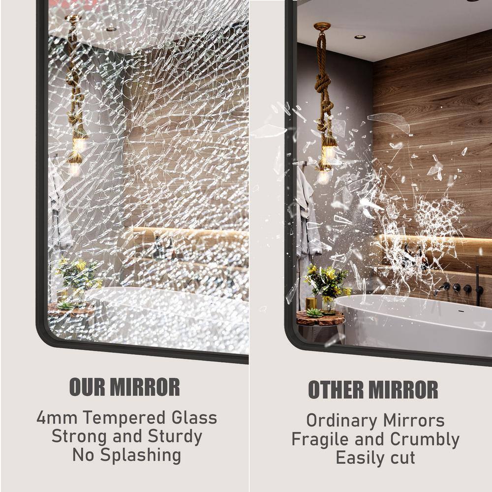 60x28 Matte Black Aluminum Framed Rectangular Vanity Mirror