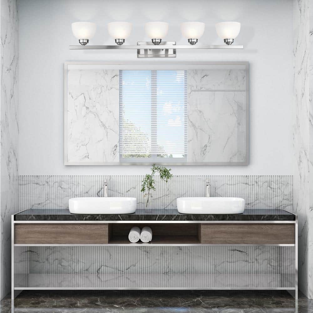 Somerset Brushed Nickel 5-Light Bath Vanity with Satin Glass