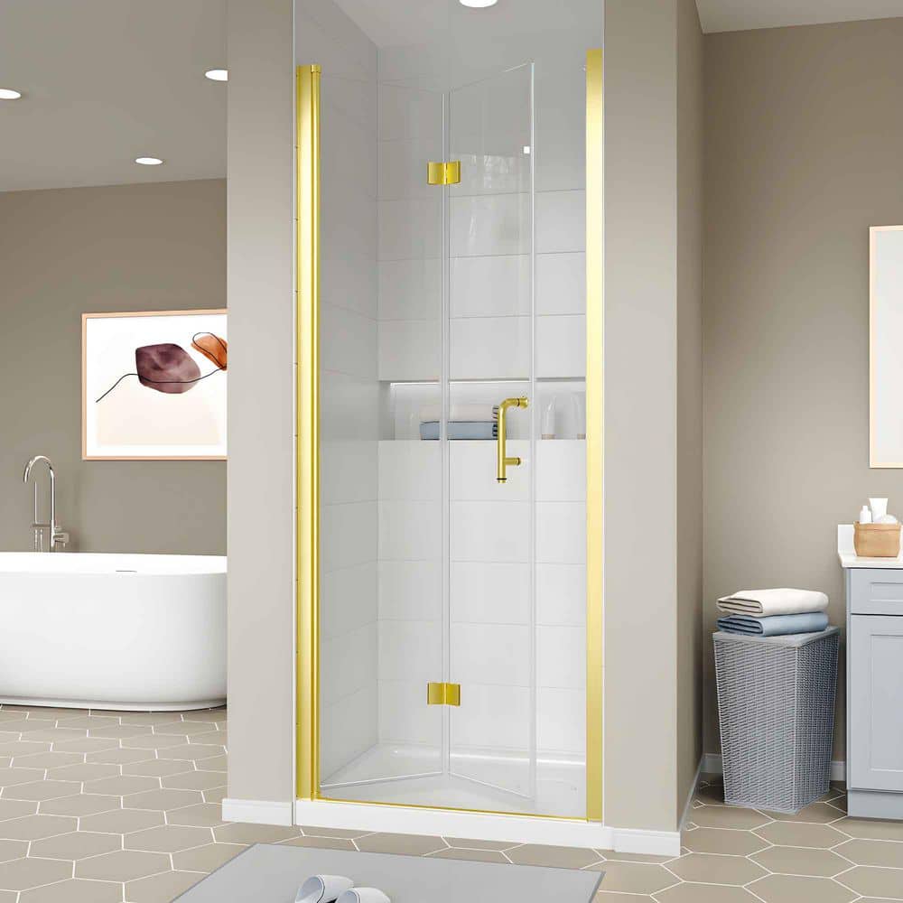 30-31.9 in. W x 72 in. H Bi-Fold Frameless Shower Door with 1/4 in Clear SGCC Tempered Glass and Brushed Gold Finish price history on PriceWatchPro